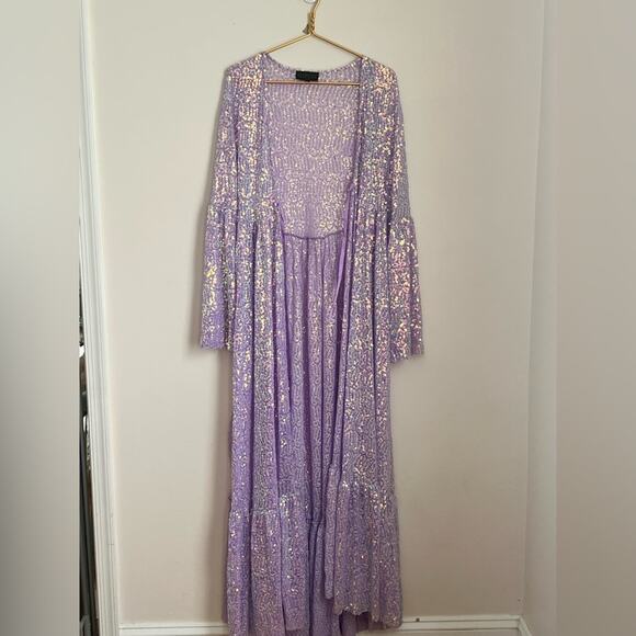 ELECTRIC DAZE SEQUIN DUSTER IN LIGHT PURPLE - Picture 7 of 12